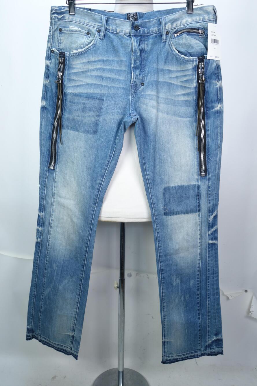 Prps Demon Jeans Mens 38x32 Light Blue Slim Fit Distressed Zip Denim Button Fly